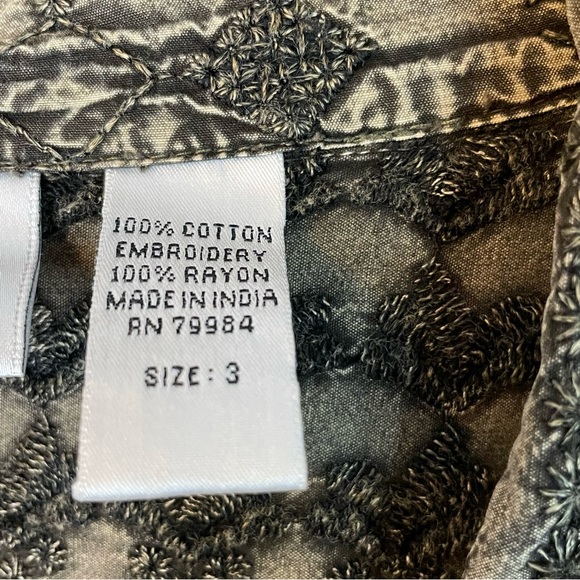 Chicos Design Embroidered Shacket Size 16 Jacket Metal Buttons Green - Picture 6 of 12